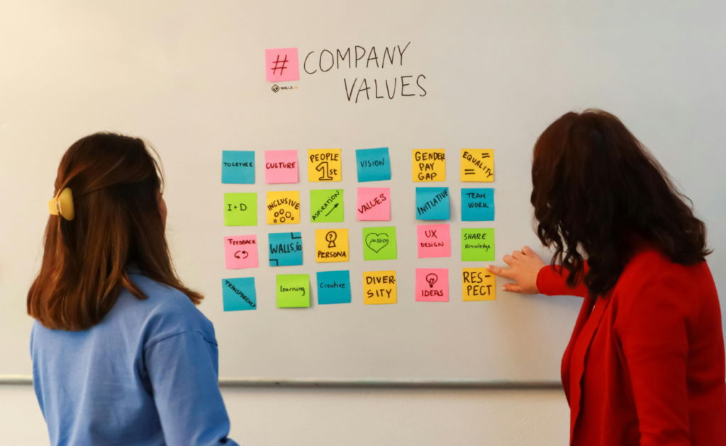 HR discussing the company values that are part of the brand 